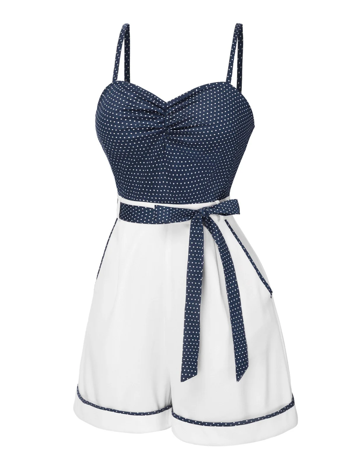 Rosa 1940er Polka Dot Patchwork Träger Romper - Image 6