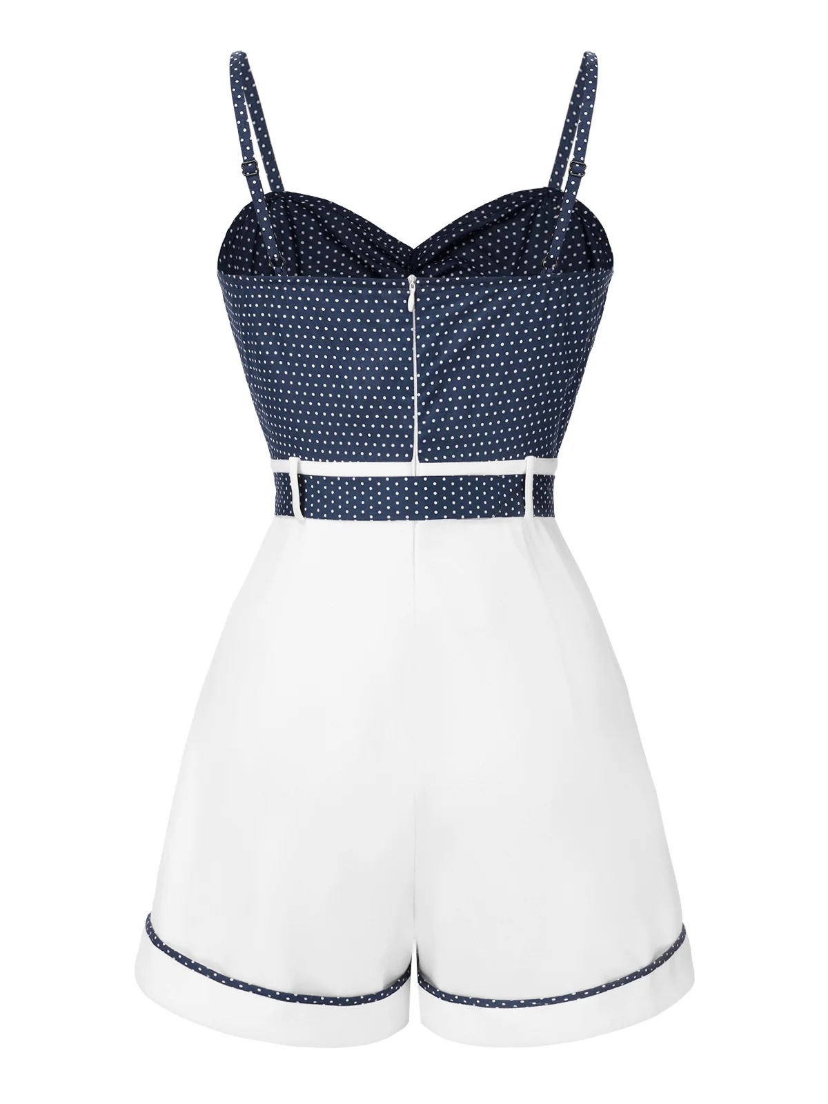 Rosa 1940er Polka Dot Patchwork Träger Romper - Image 7