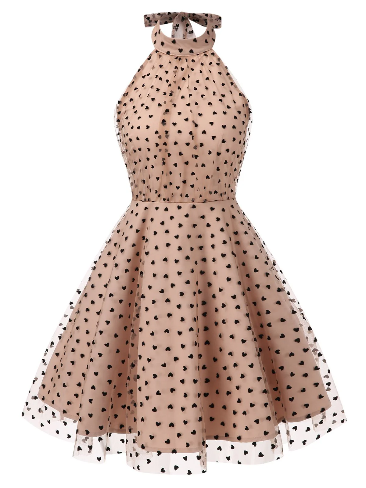 Beige 1940er Herz Netz Halter Kleid - Image 2