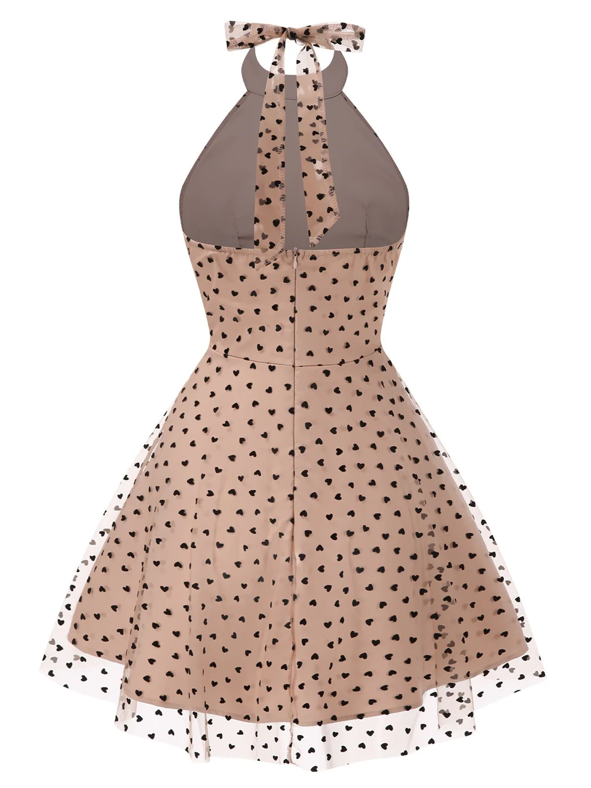 Beige 1940er Herz Netz Halter Kleid - Image 3