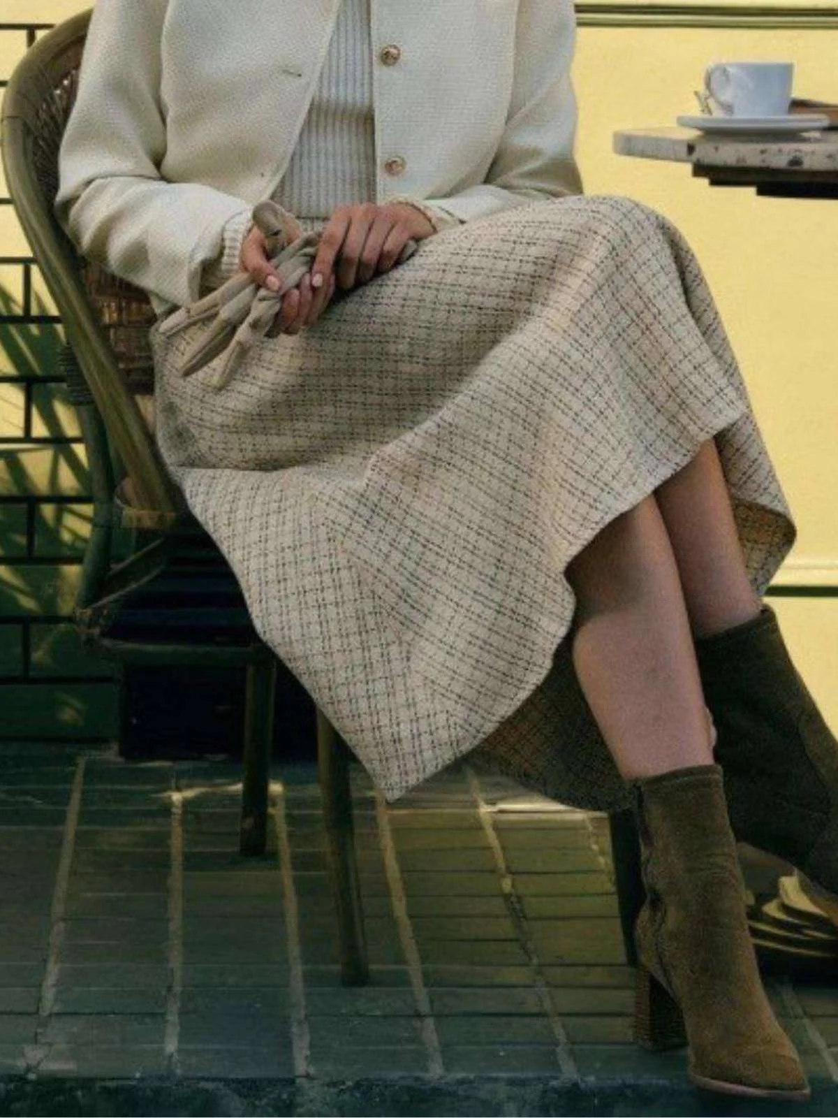 Beige 1940er Perle Taste Plaid Tweed A-Linie Rock - Image 4
