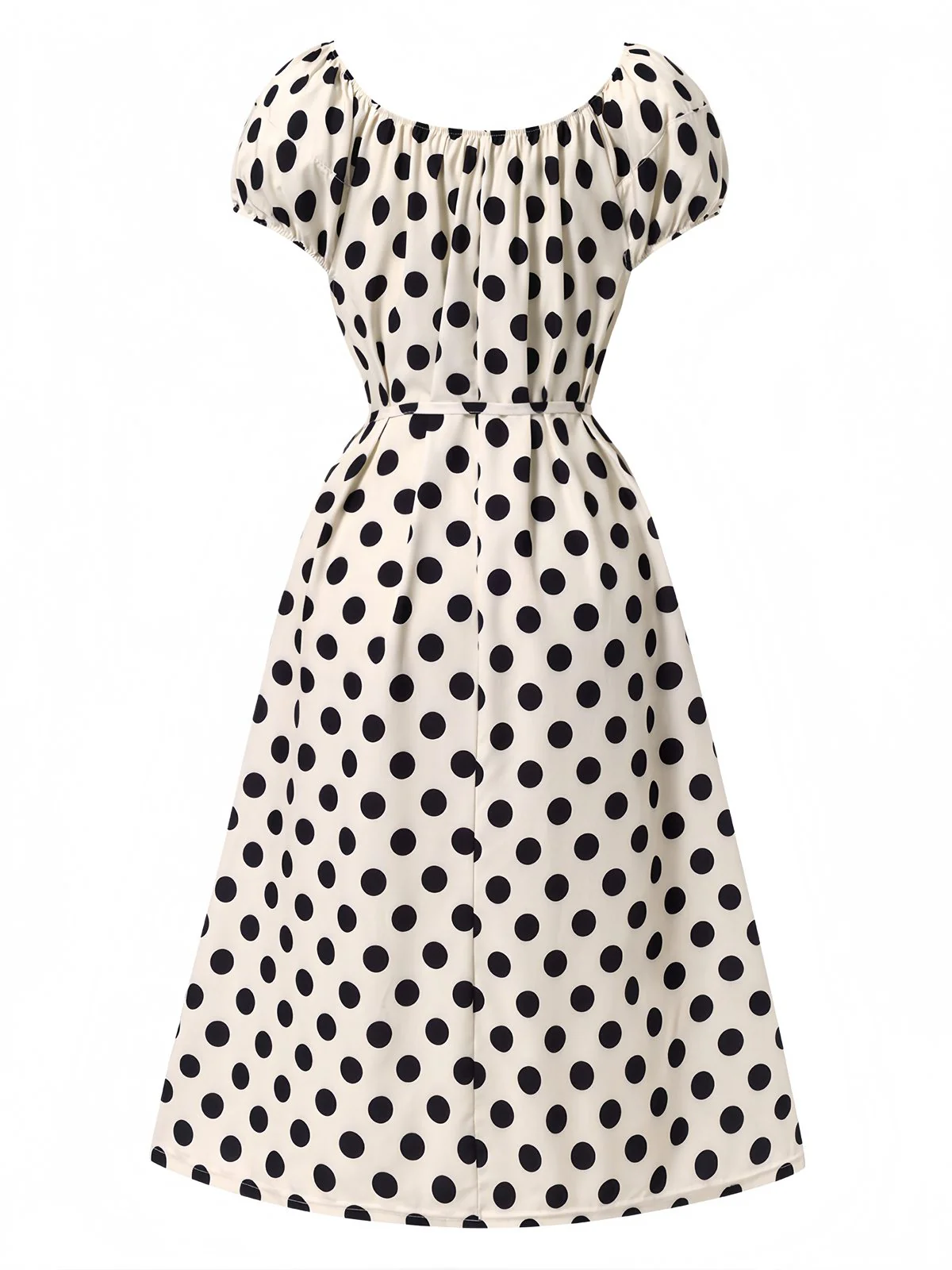 Beige 1940er Polka Dot Puffärmel Kleid - Image 2