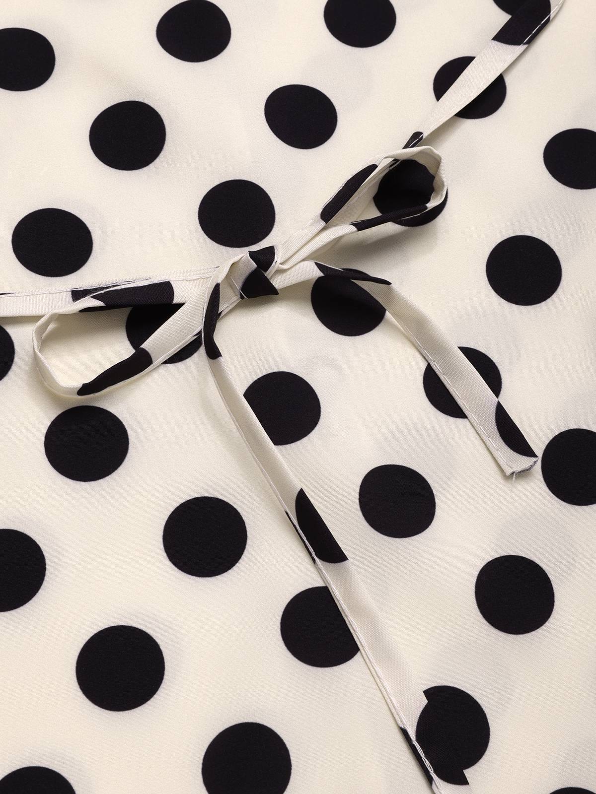 Beige 1940er Polka Dot Puffärmel Kleid - Image 3