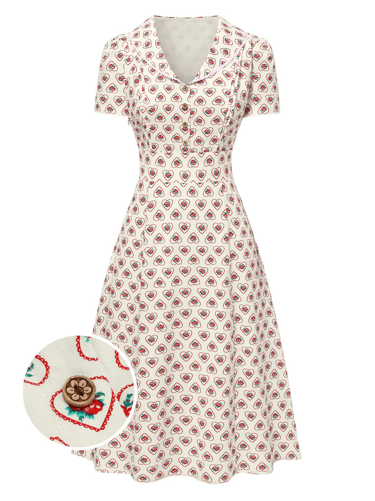 Beige 1940er Puffärmel Revers Blumen Kleid - Image 11