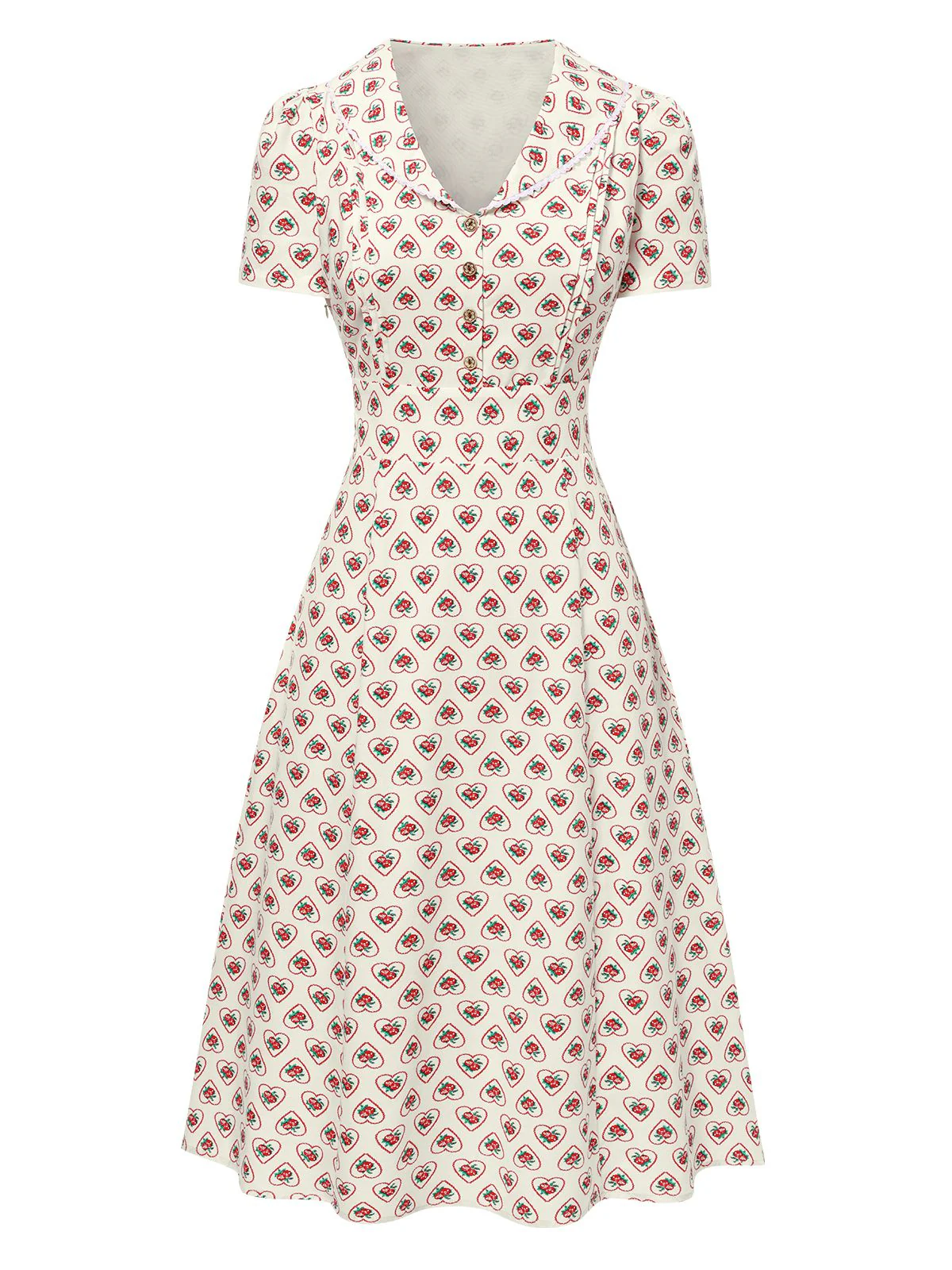 Beige 1940er Puffärmel Revers Blumen Kleid - Image 12