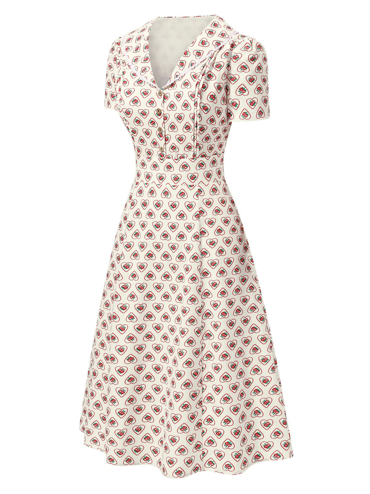 Beige 1940er Puffärmel Revers Blumen Kleid - Image 13