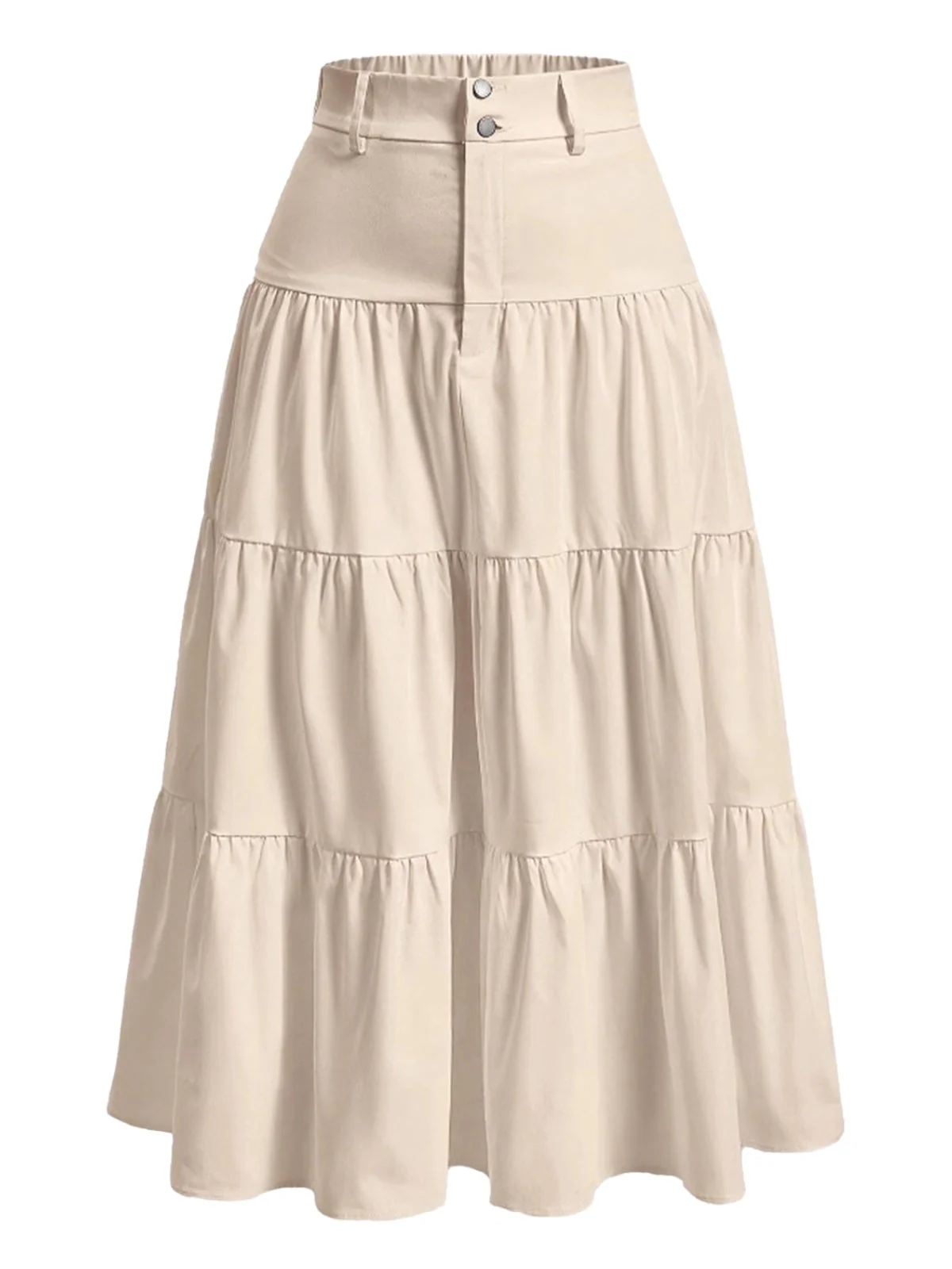 Beige 1940er Solide Mehrschichtig Rüschen Rock - Image 2