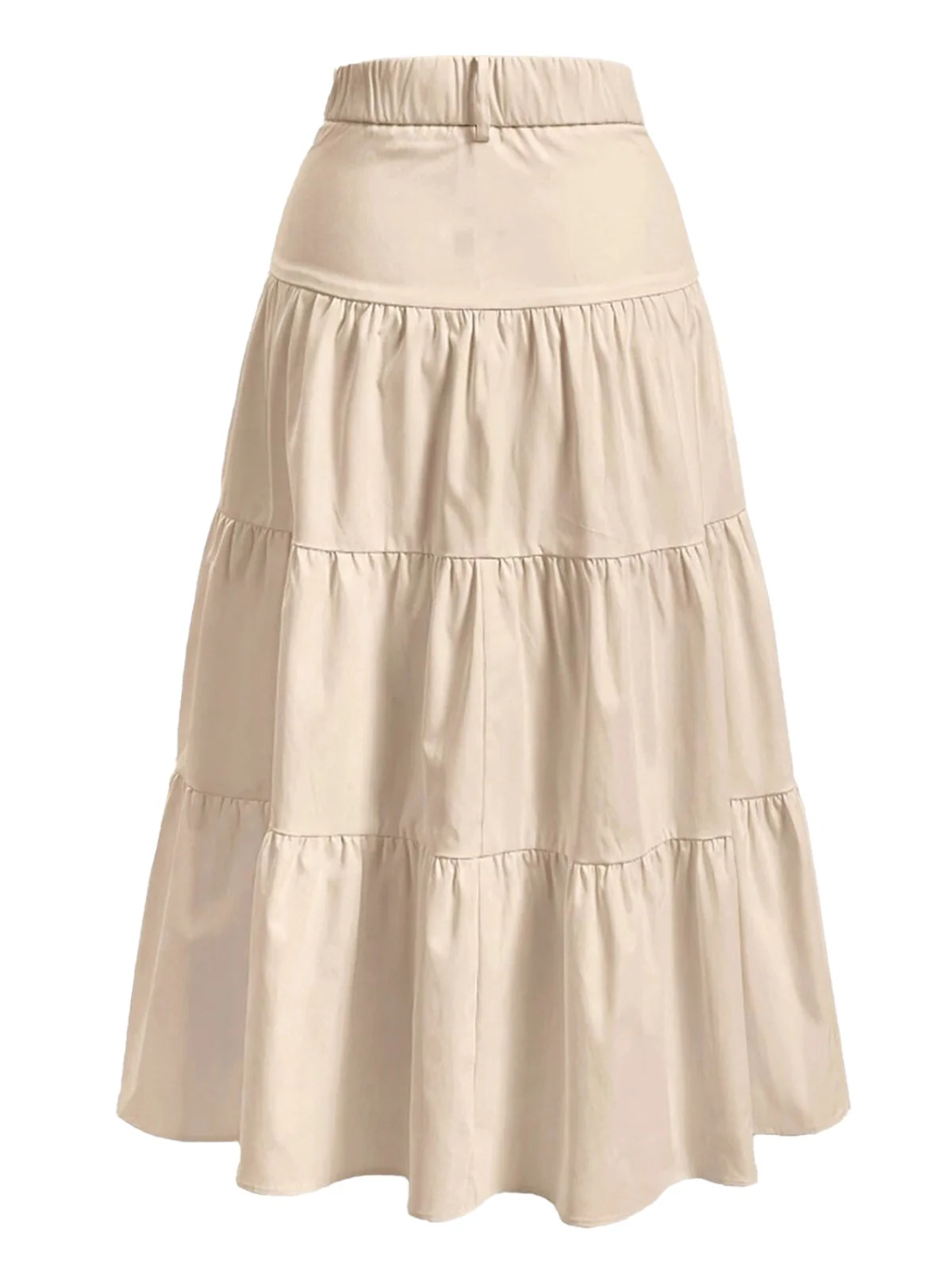 Beige 1940er Solide Mehrschichtig Rüschen Rock - Image 3
