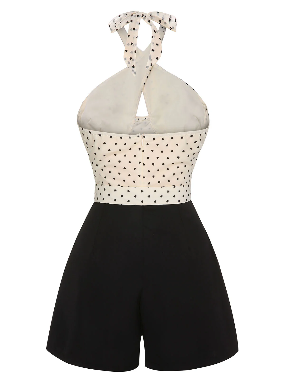 Beige 1950er 3D Herz Halter Patchwork Romper - Image 4