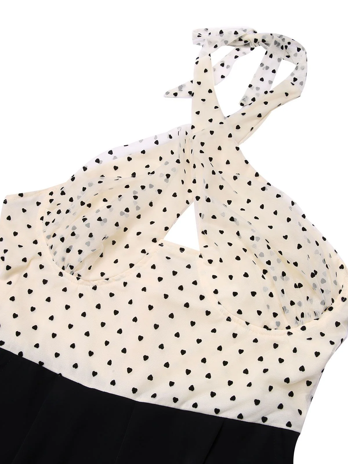 Beige 1950er 3D Herz Halter Patchwork Romper - Image 5
