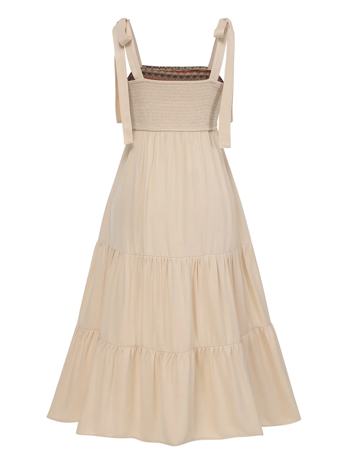 Beige 1950er Boho-Stil Schulterkrawatte Kleid - Image 2