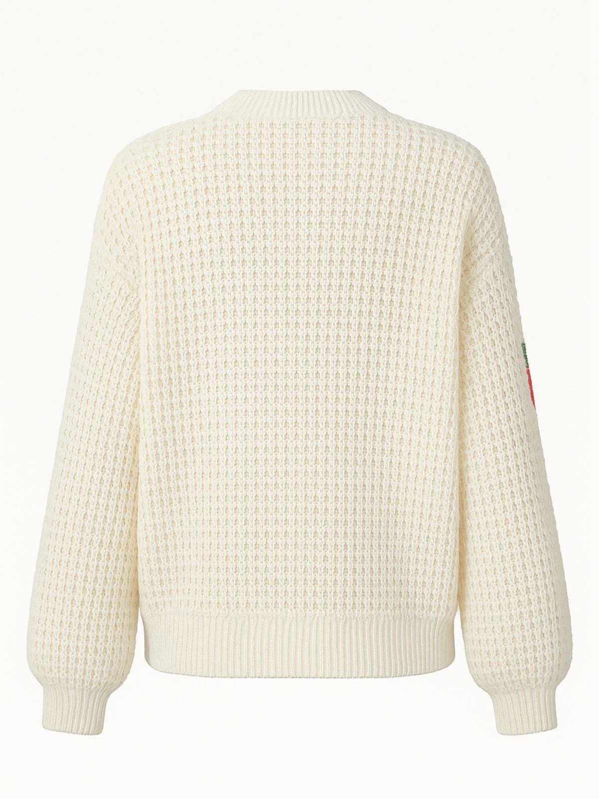 Beige 1950er Erdbeere Überschnittene Schulter Stricken Cardigan - Image 5