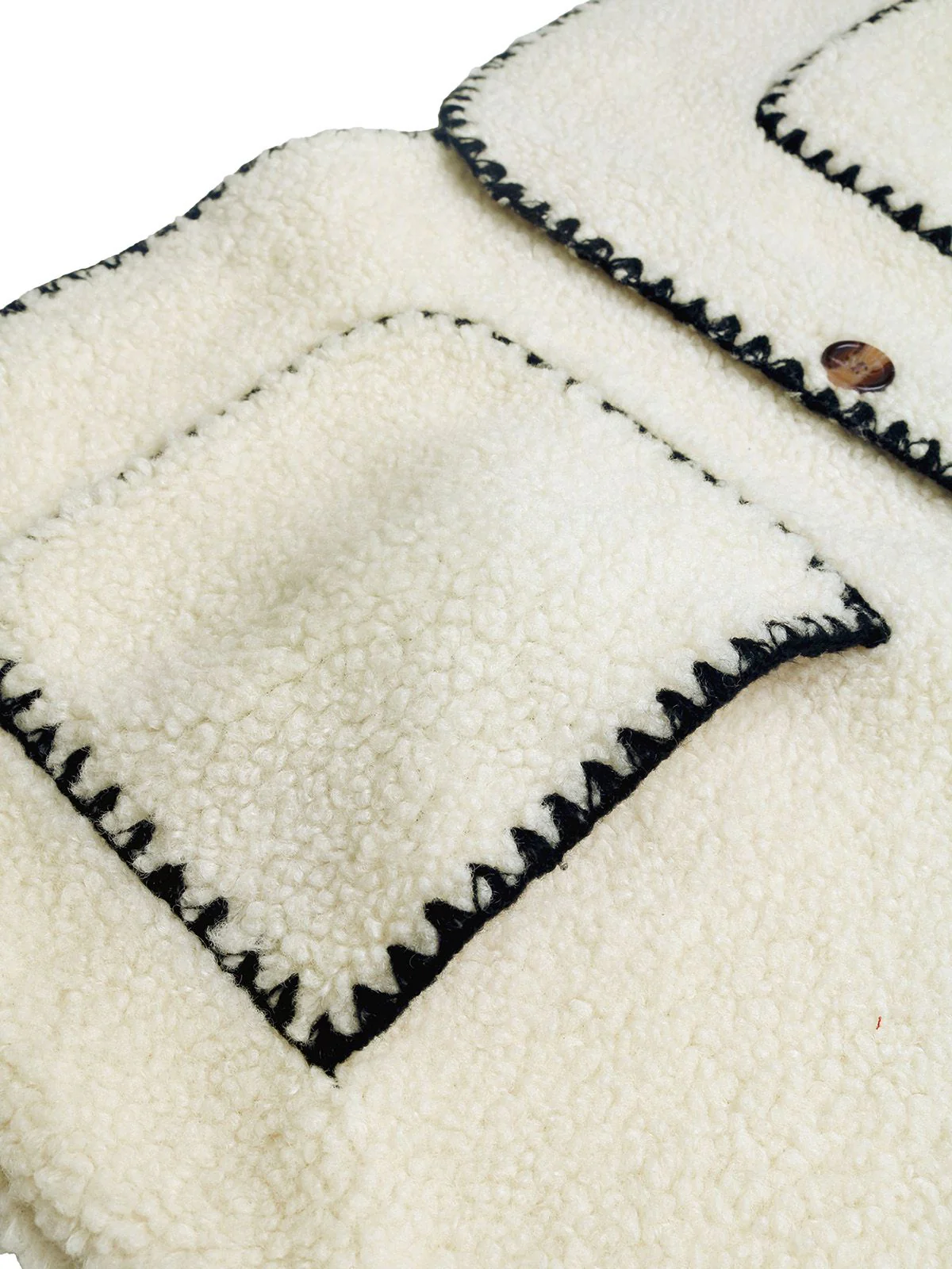 Beige 1950er Kunstwolle Einfassung Tasche Weste - Image 5