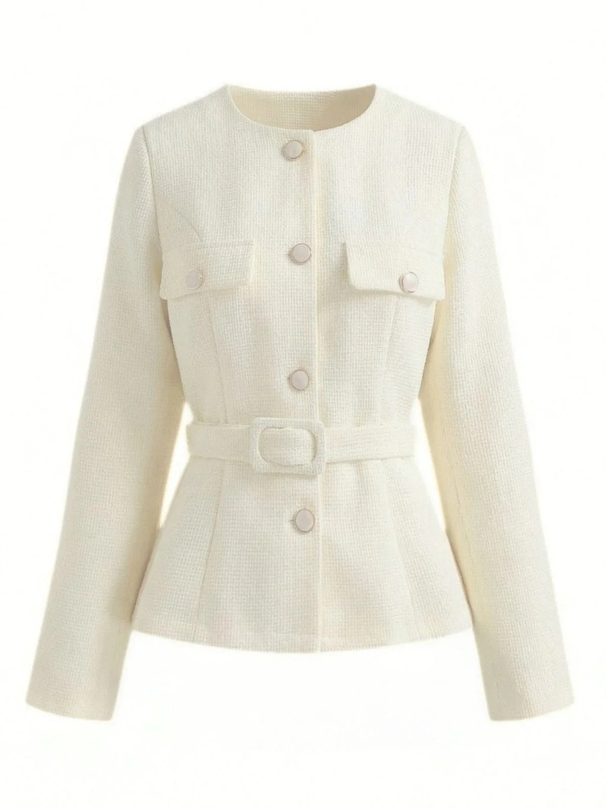 Beige 1950er Lange Ärmel Knöpfe Anzug Jacke - Image 2