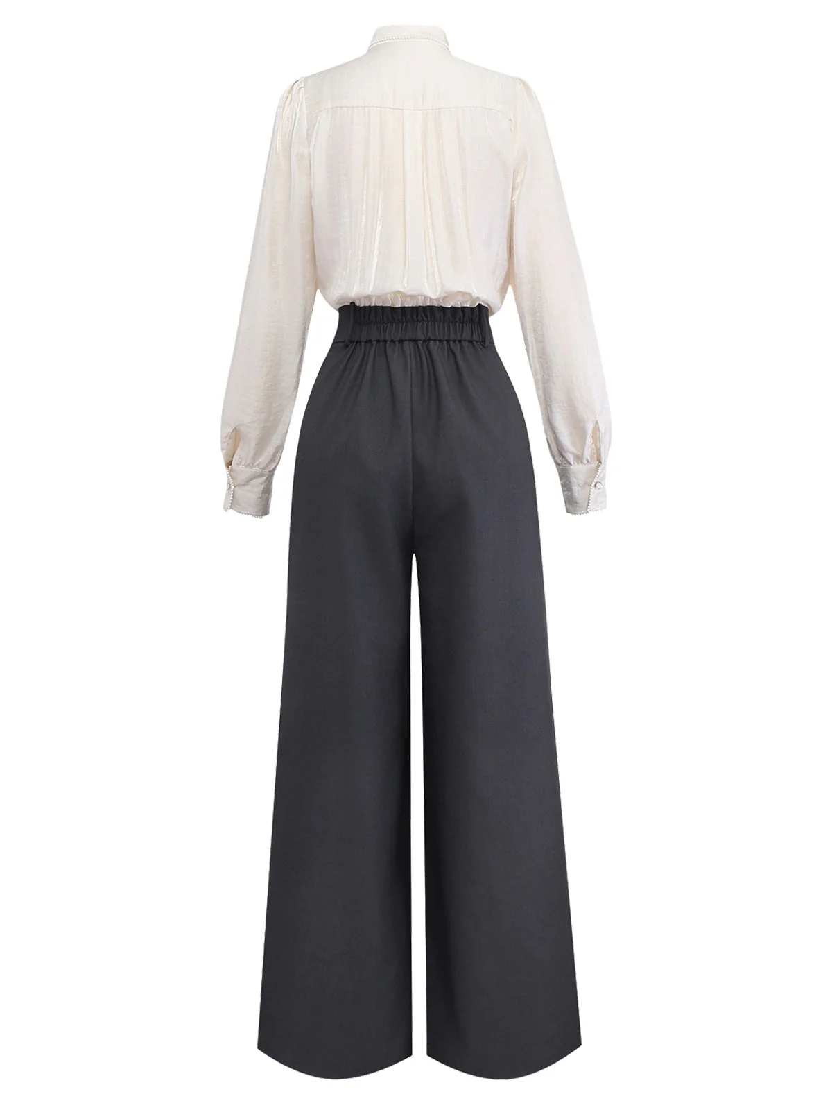 Beige 1950er Perlen Besetzt Bogen Bindhals Jumpsuit - Image 4