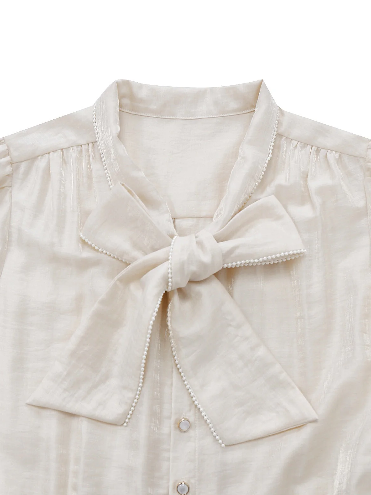 Beige 1950er Perlen Besetzt Bogen Bindhals Jumpsuit - Image 5