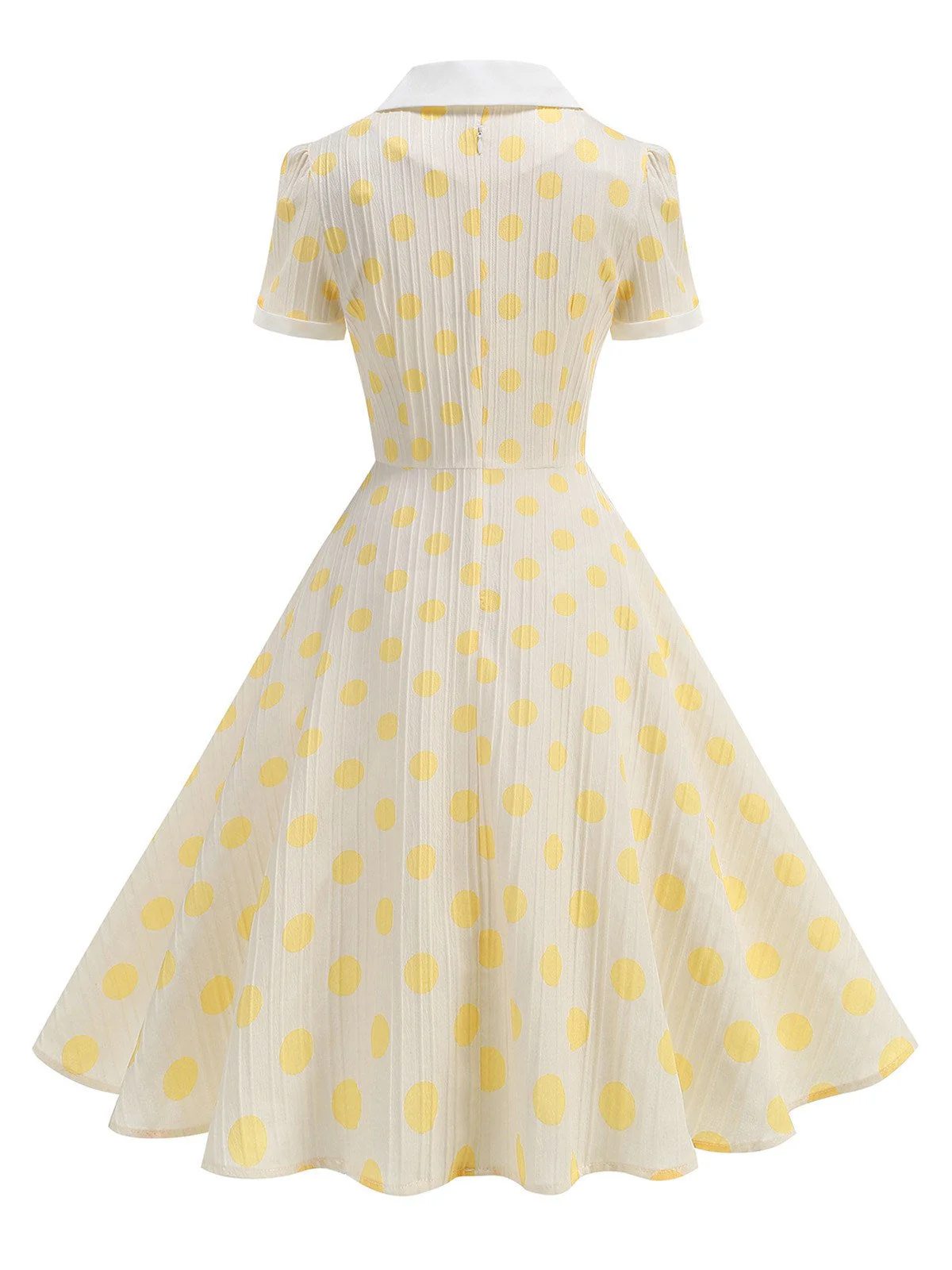 Beige 1950er Polka Dots Revers Tasten Kleid - Image 3