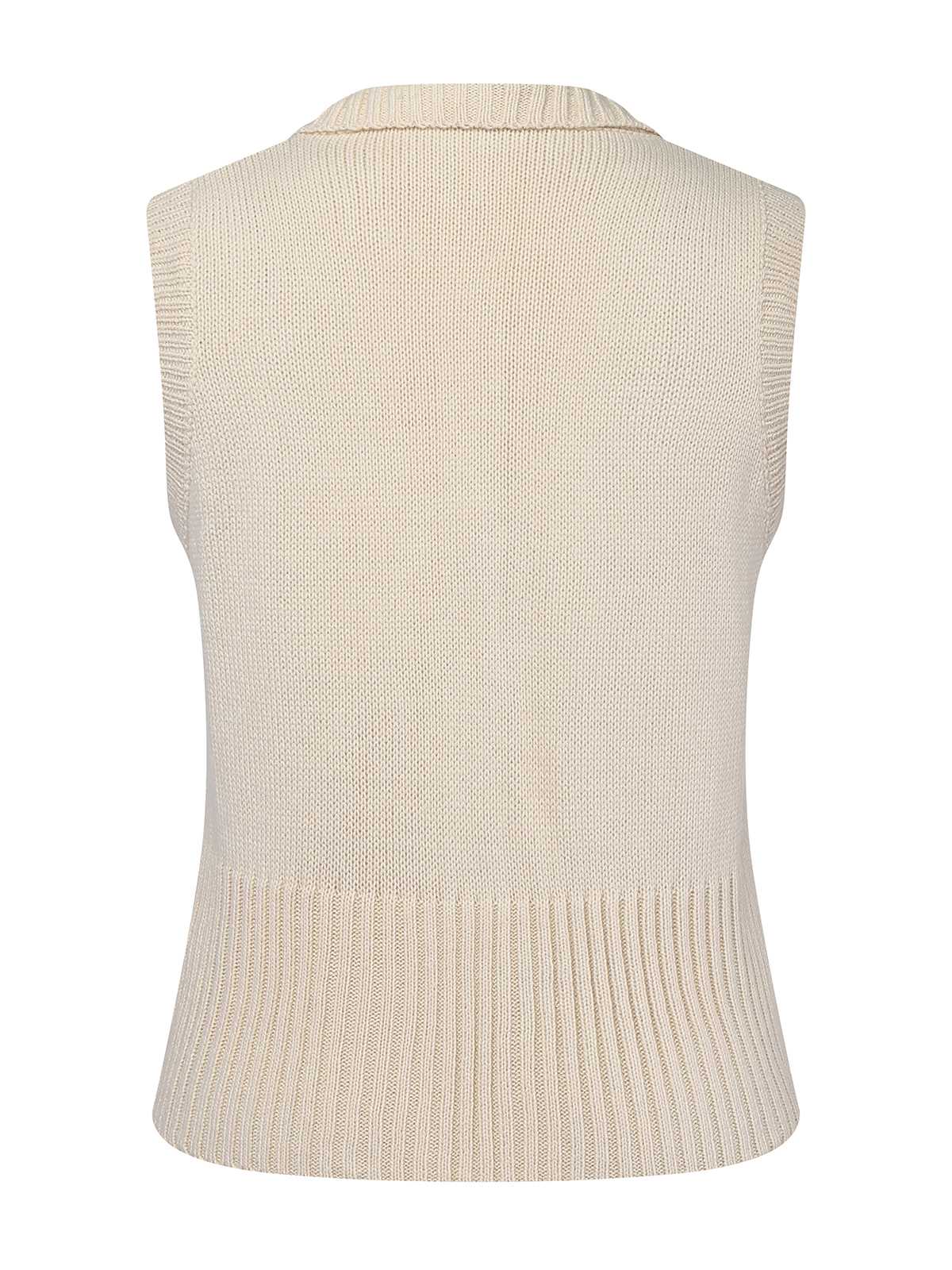 Beige 1950er Revers Ärmellos Stricken Weste - Image 2
