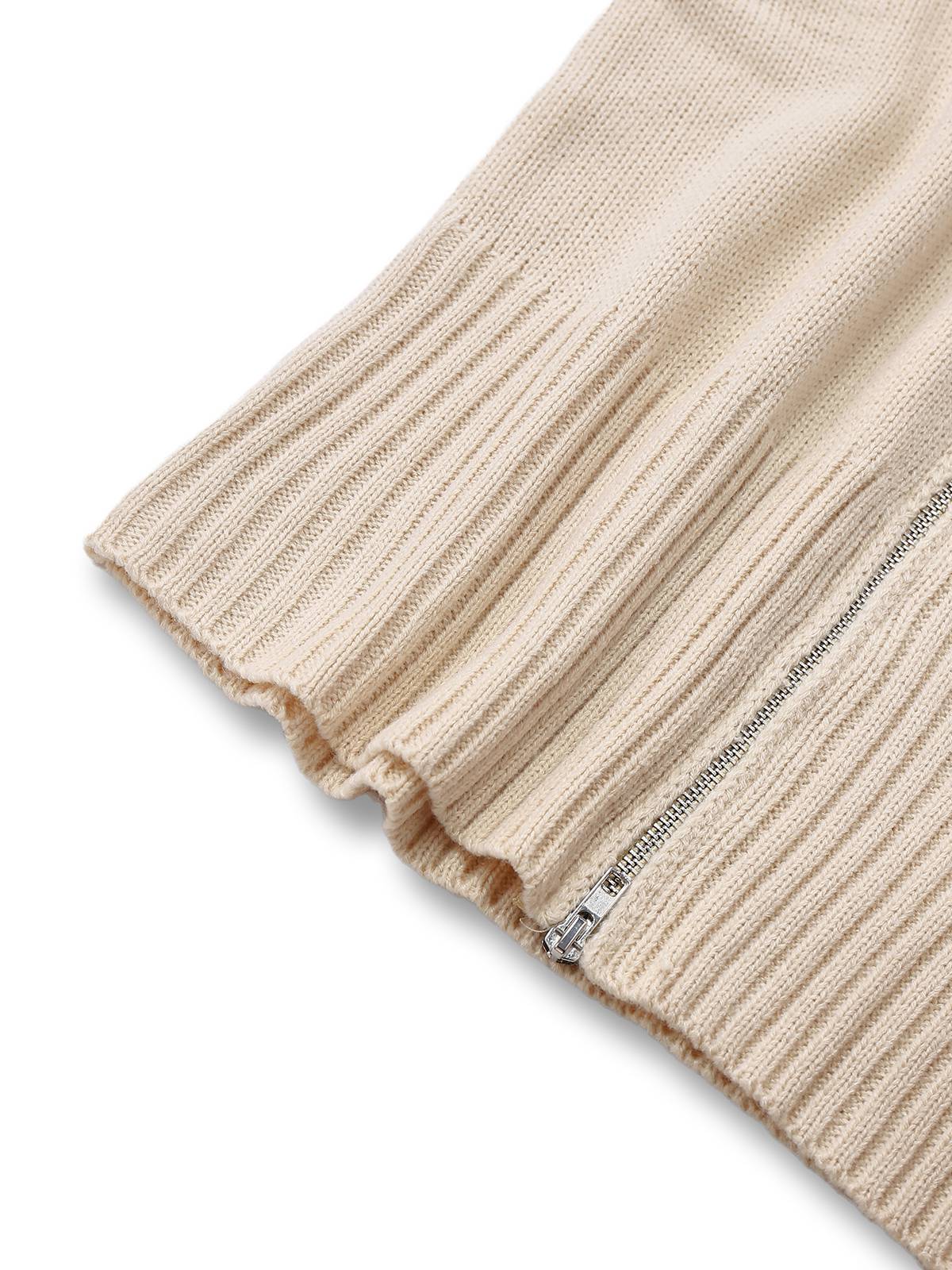 Beige 1950er Revers Ärmellos Stricken Weste - Image 4