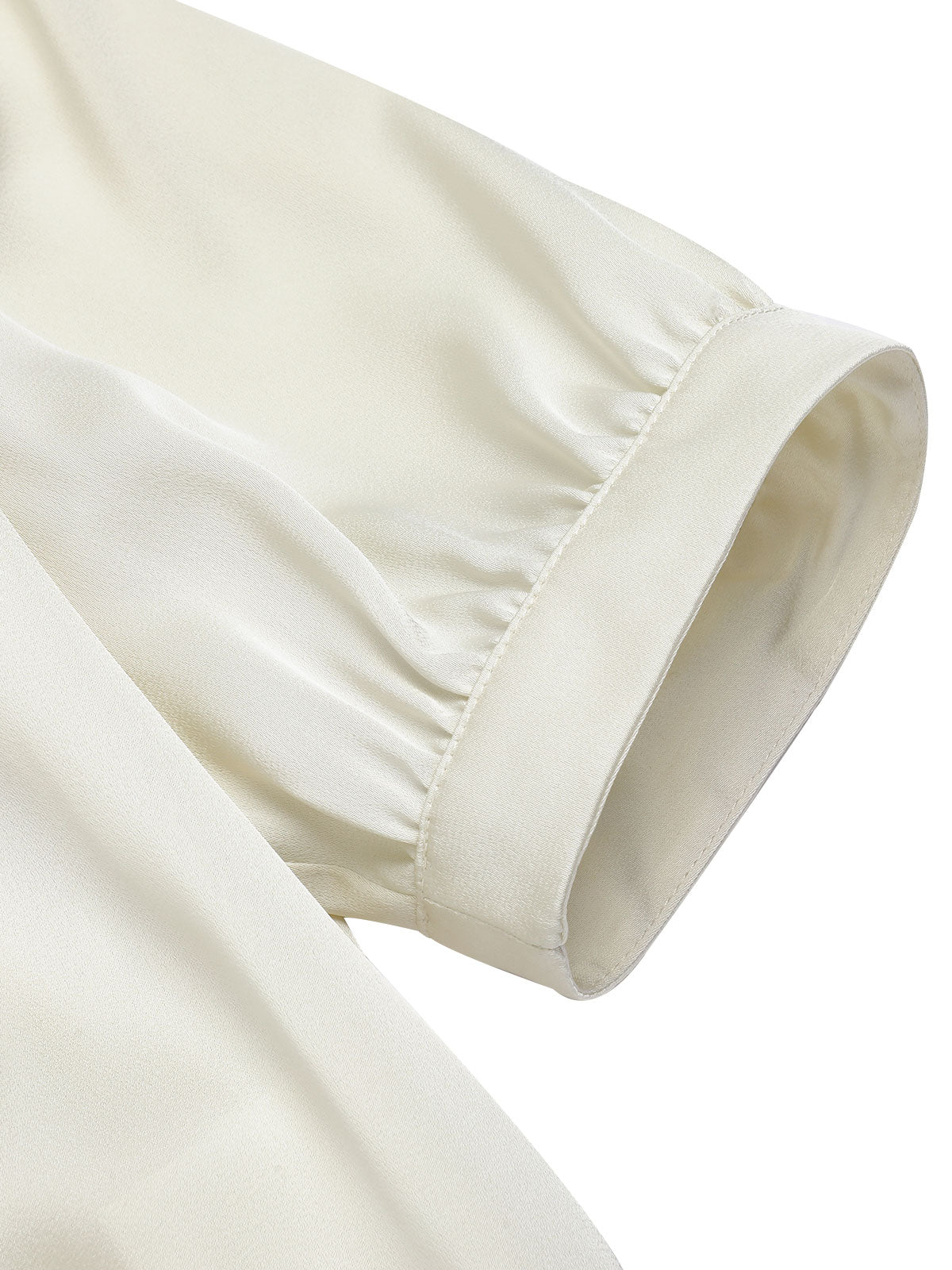 Beige 1950er Satin Puffärmeln V-Ausschnitt Bluse - Image 5