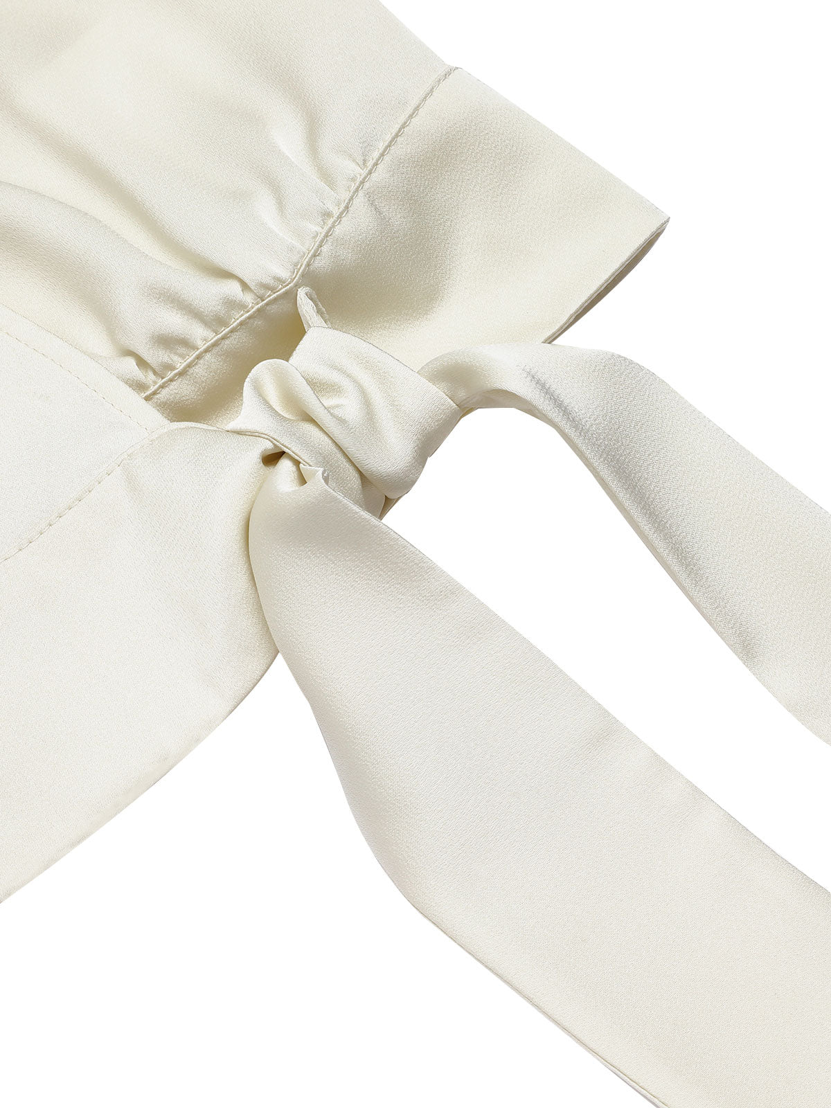 Beige 1950er Satin Puffärmeln V-Ausschnitt Bluse - Image 6