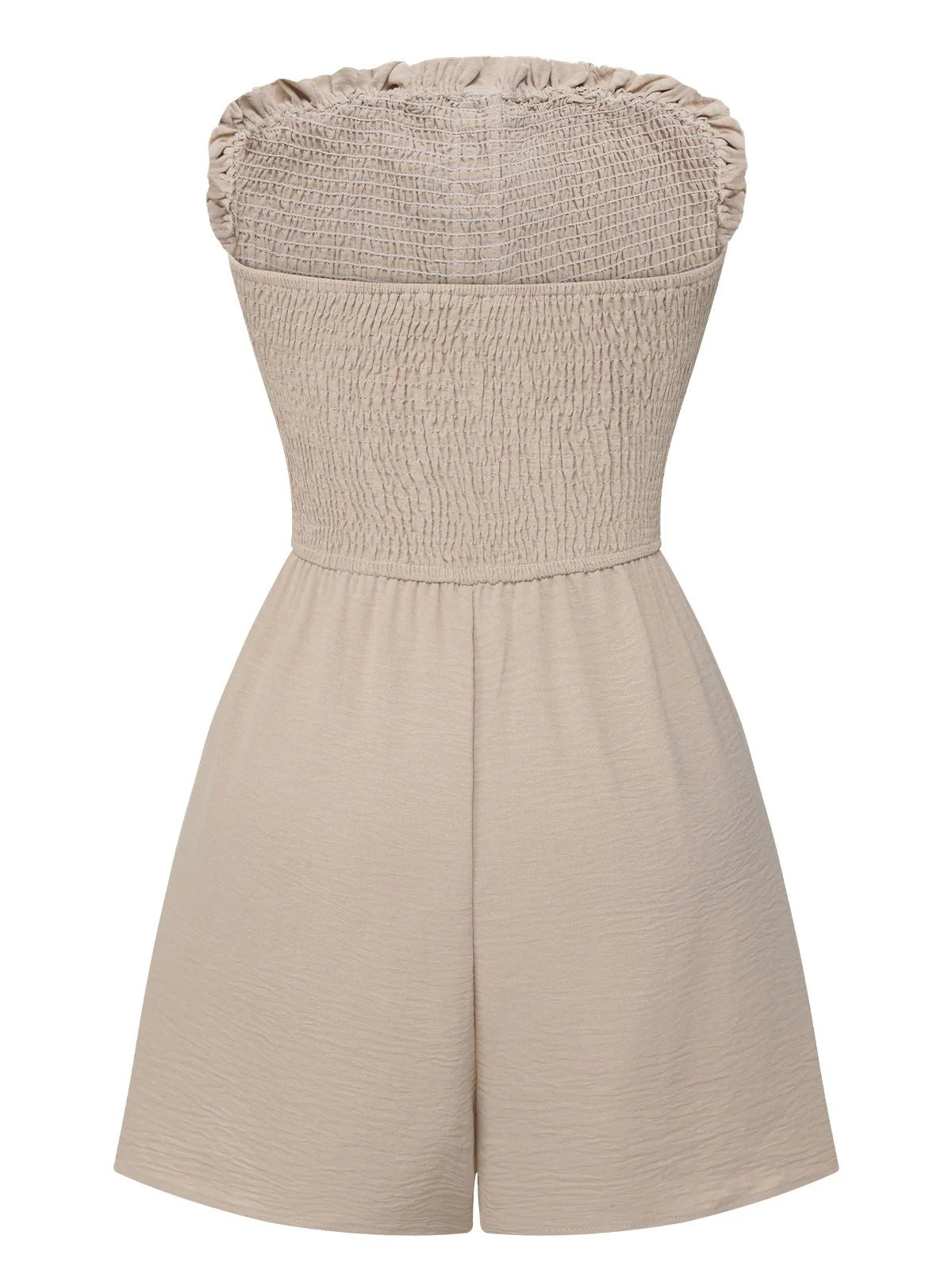 Beige 1950er Solide Gesmokter Trägerloser Romper - Image 3