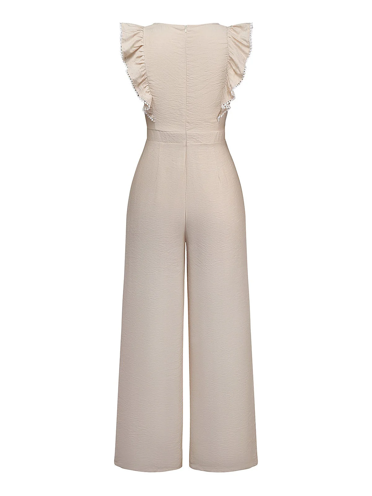 Beige 1950er Solide Rüschen Flügelärmel Jumpsuit - Image 2
