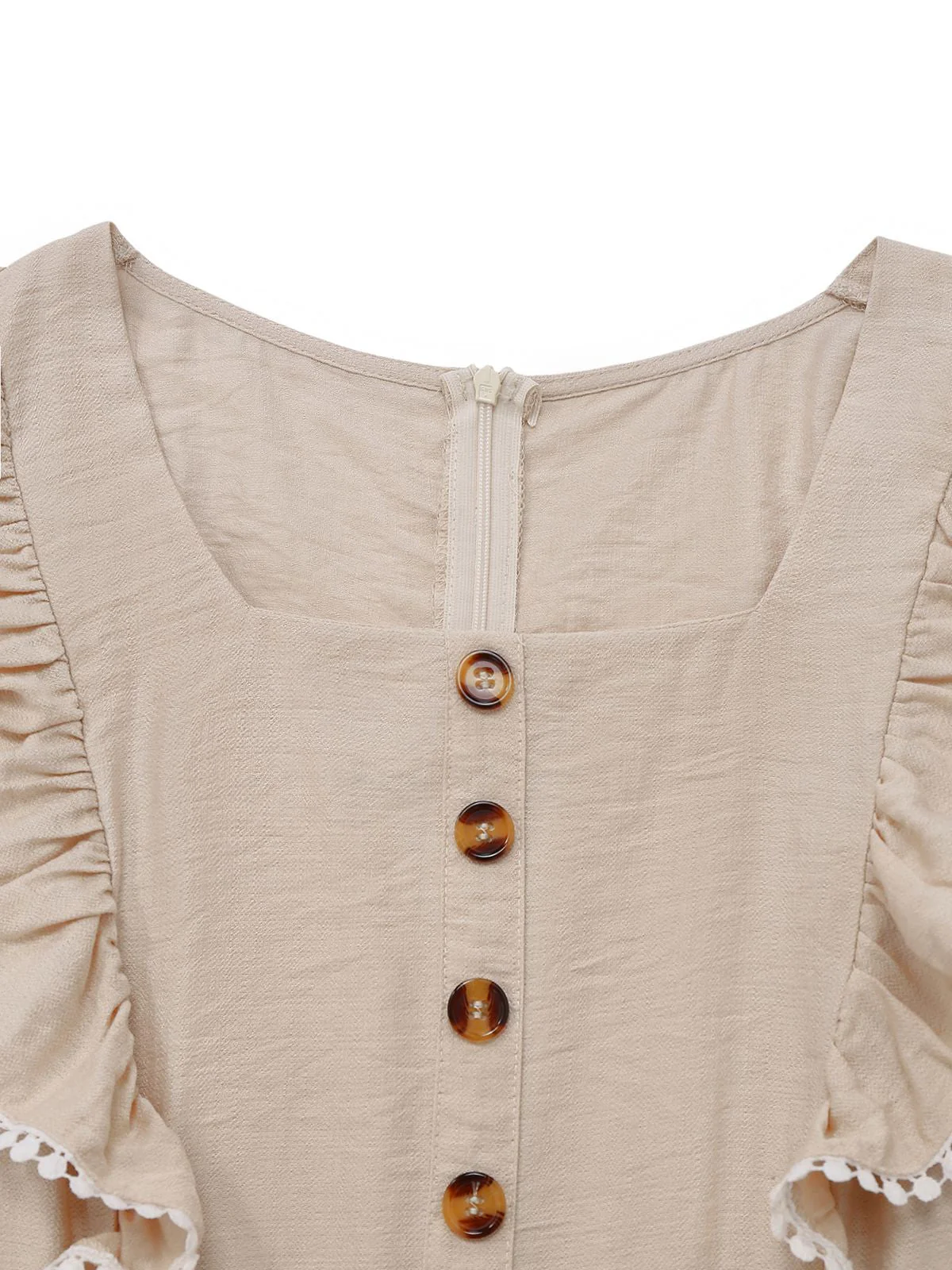 Beige 1950er Solide Rüschen Flügelärmel Jumpsuit - Image 3