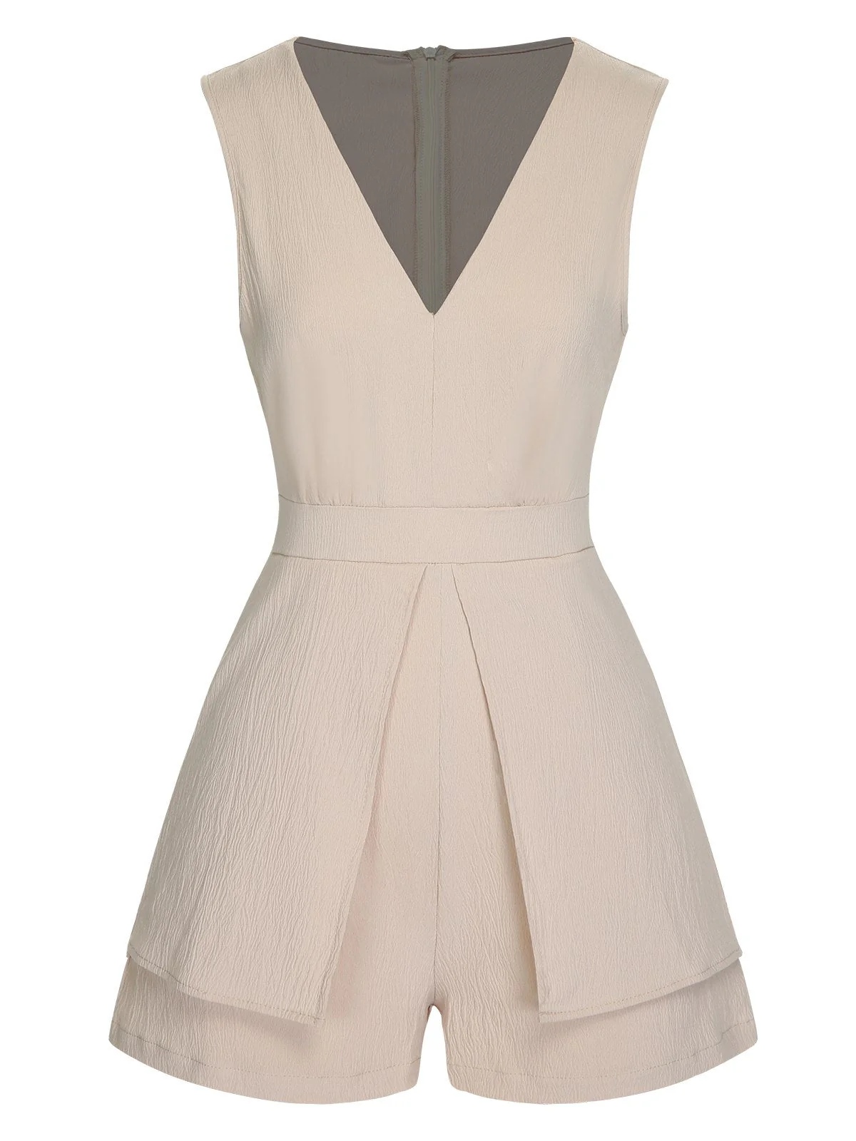 Beige 1950er Solide V-Ausschnitt Ärmelloser Romper