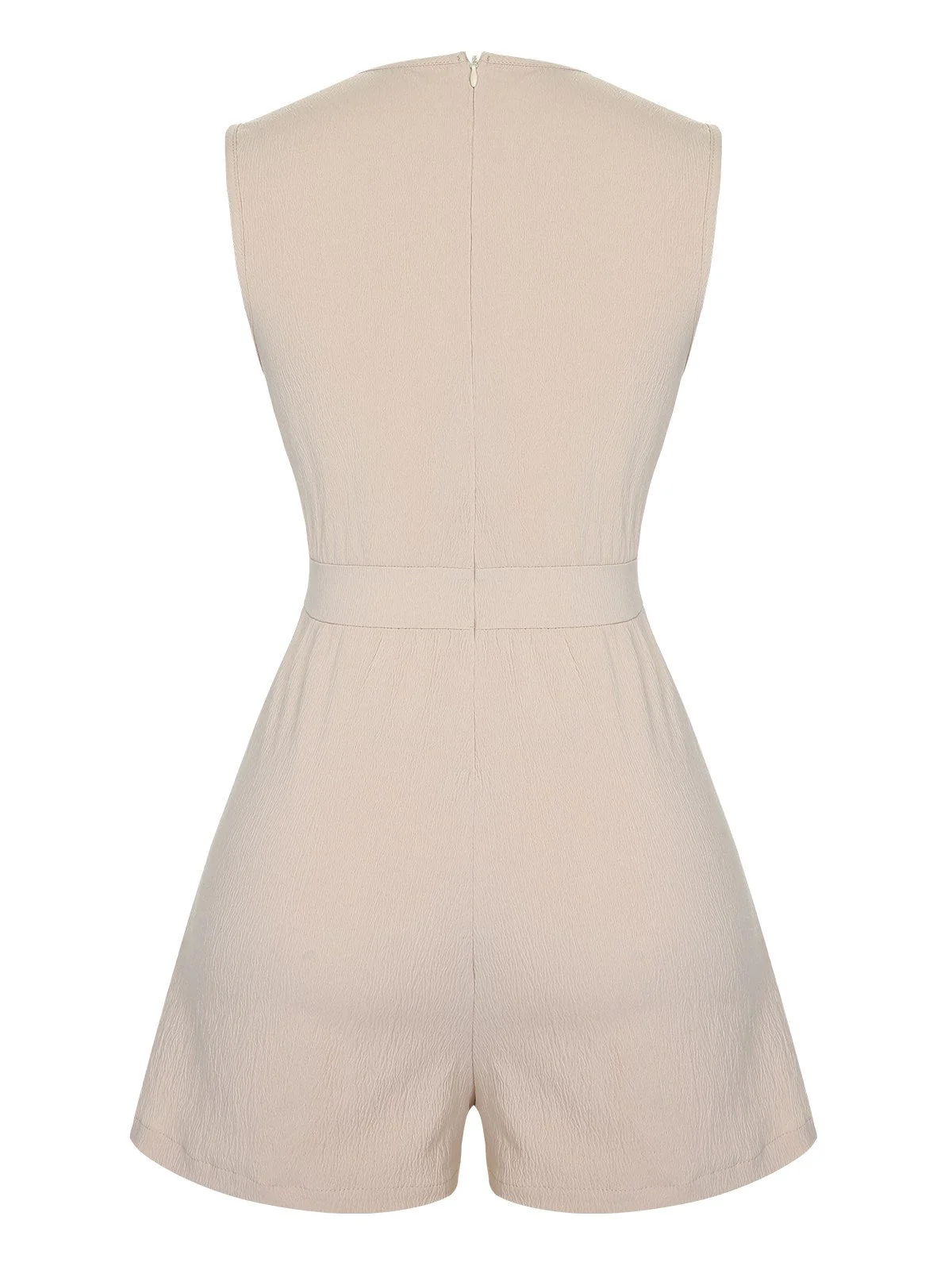 Beige 1950er Solide V-Ausschnitt Ärmelloser Romper - Image 2