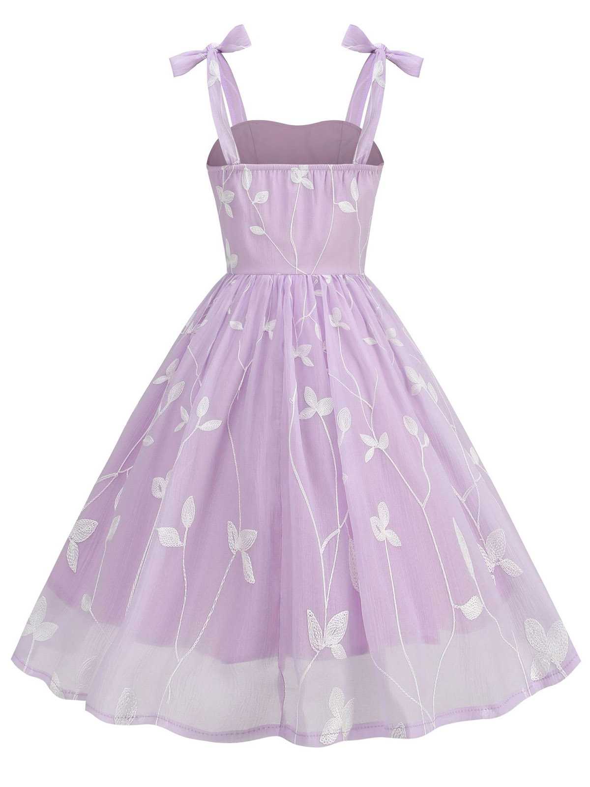 Beige 1950er Spaghetti Träger Bogen Blätter Masche Kleid - Image 7