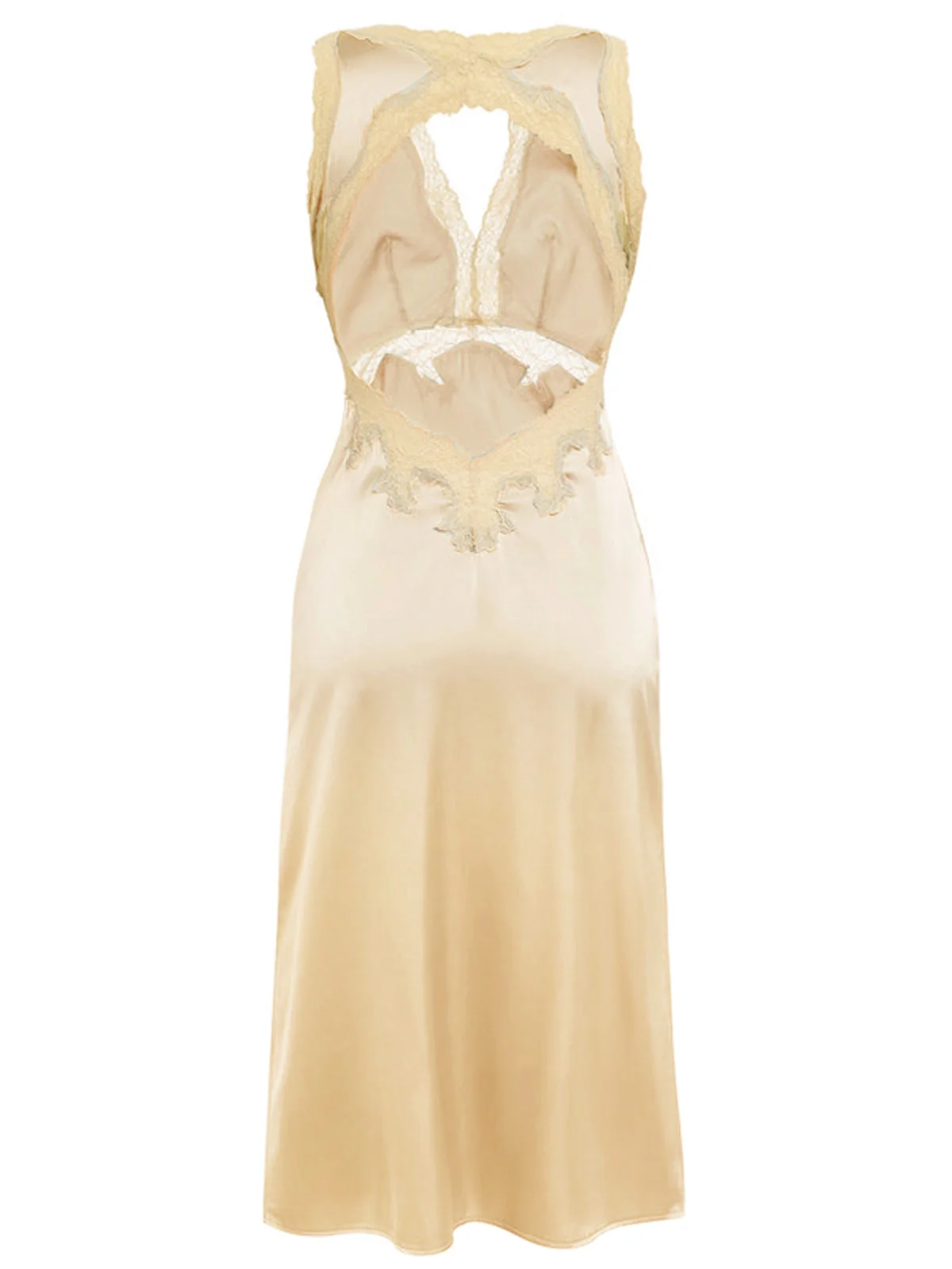 Beige 1950er Spitze Rückenfrei V-Ausschnitt Satin Nachtwäsche - Image 3