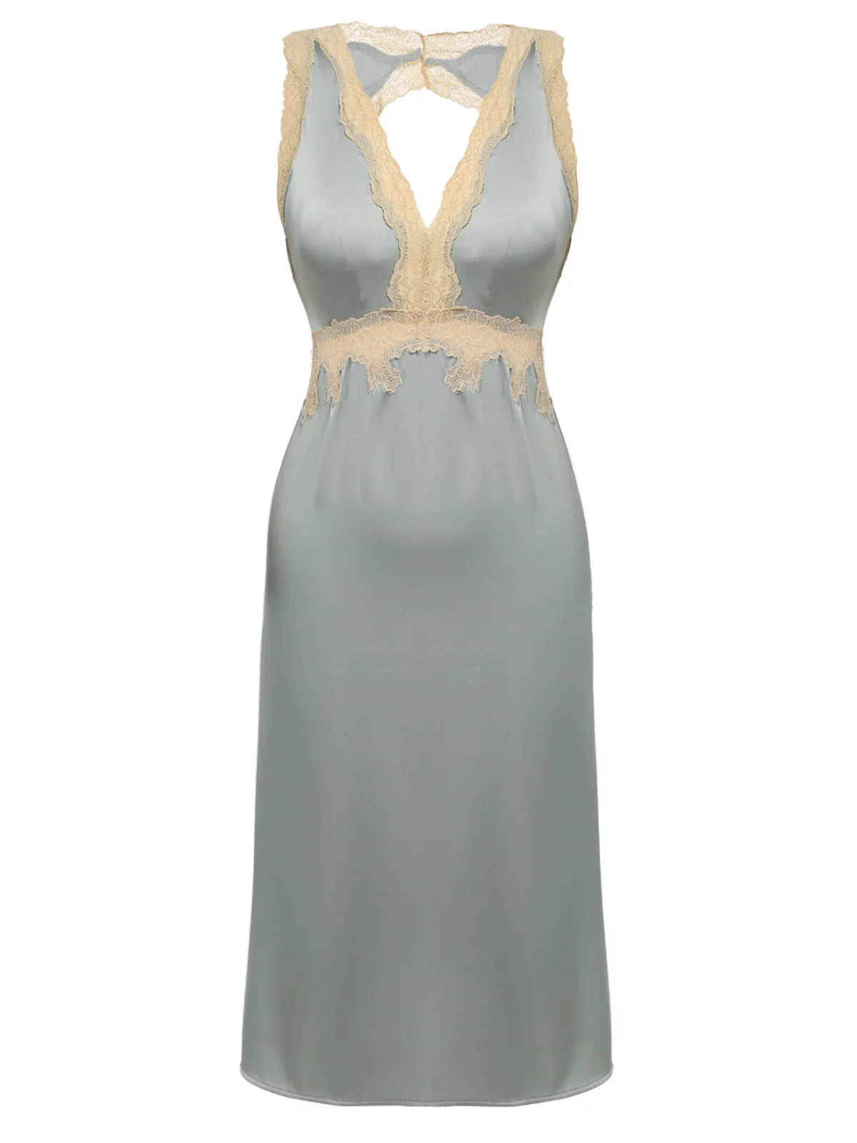 Beige 1950er Spitze Rückenfrei V-Ausschnitt Satin Nachtwäsche - Image 4