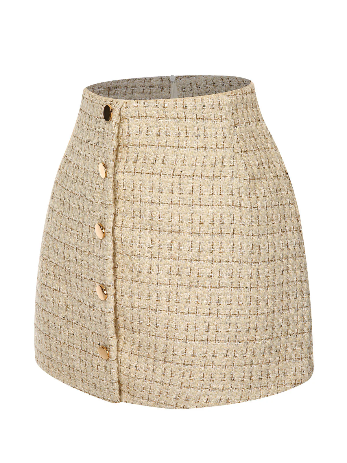 Beige 1960er A-Linie Knöpfen Solide Rock - Image 3