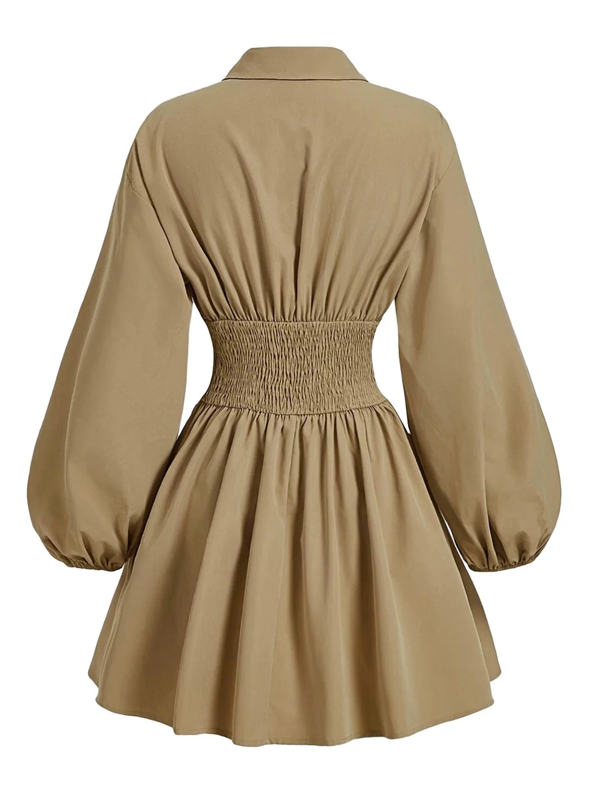 Beige 1960er Puffärmel Elastisch Geschnürt Taille Kleid - Image 3
