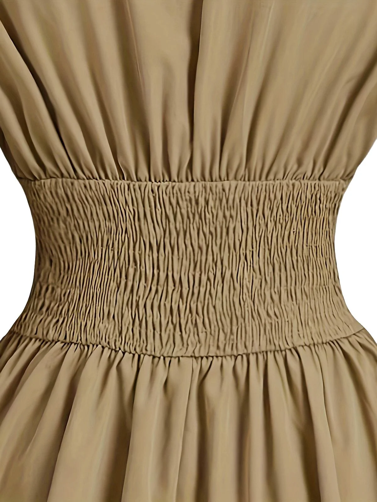 Beige 1960er Puffärmel Elastisch Geschnürt Taille Kleid - Image 5