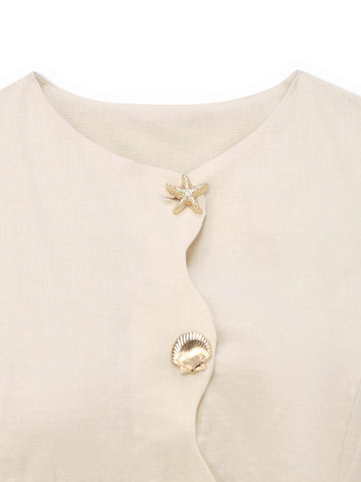 Beige 1960er Seestern Hülse Tasten Ärmellos Kleid - Image 3