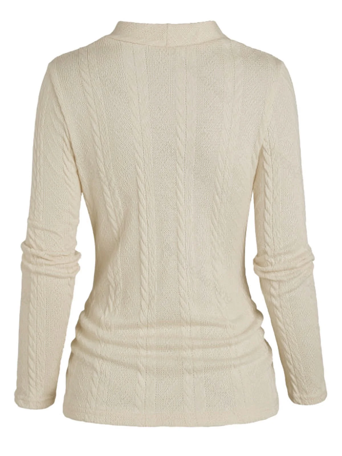 Beige 1960er Solide Kunst Knopf Stricken Pullover - Image 3