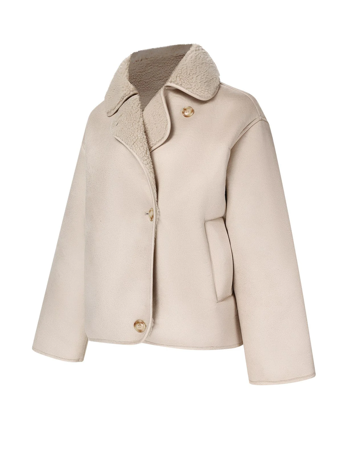 Beige 1960er Solide Polarfleece-Futter Mantel - Image 2