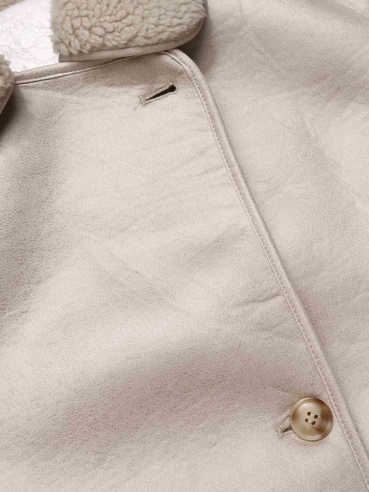 Beige 1960er Solide Polarfleece-Futter Mantel - Image 4