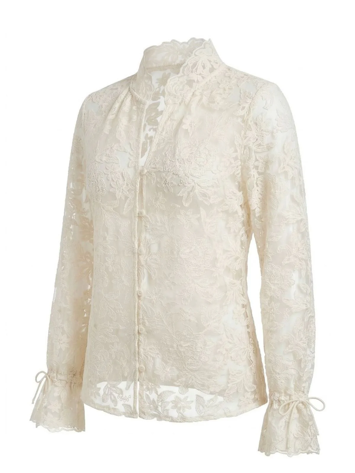 Beige 1960er Spitze Cutout Shirt Bluse - Image 2