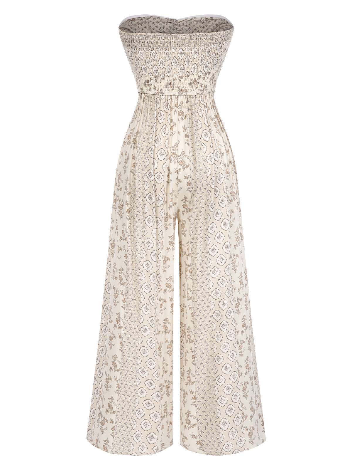 Beige 1970er Bandeau Bogen Blumen Bohemian Jumpsuit - Image 2