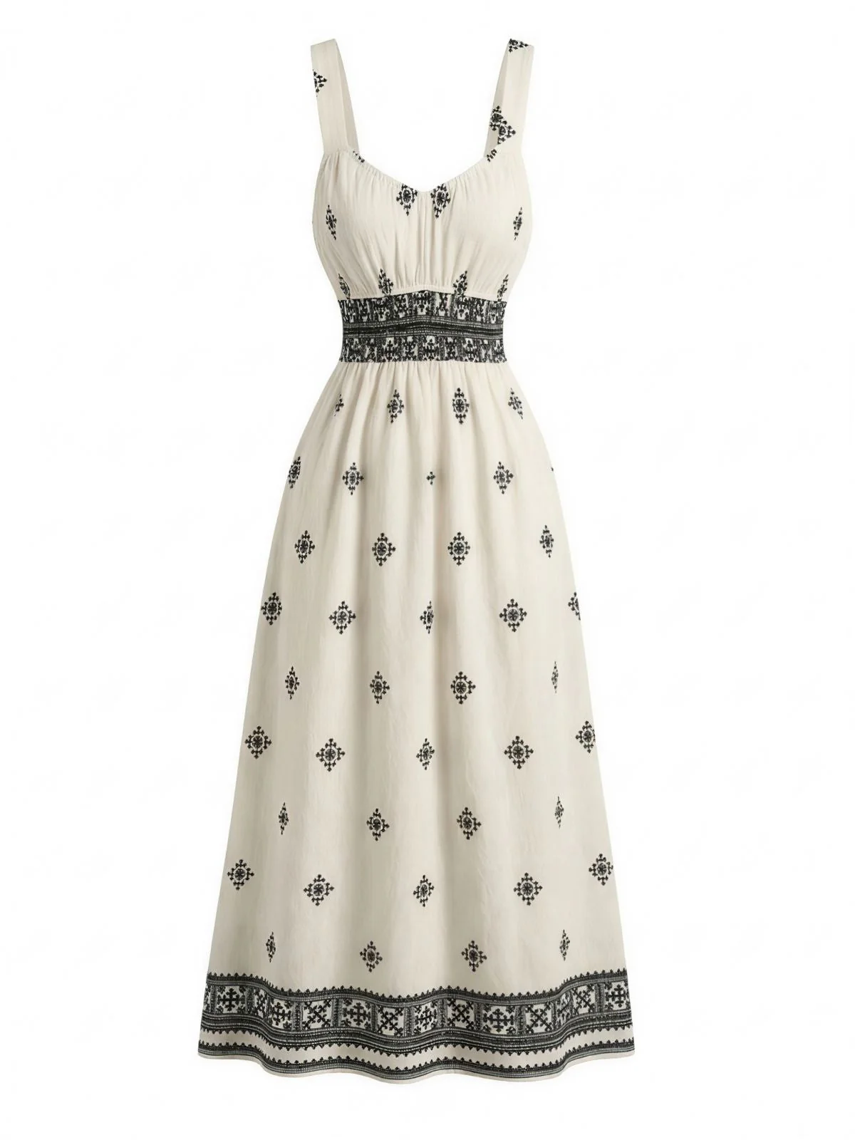 Beige 1970er Boho Breite Träger Gerüschtes Kleid - Image 4