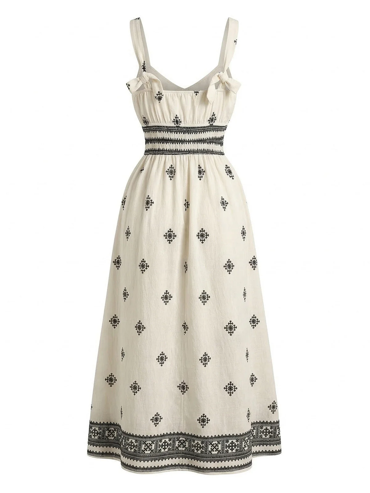 Beige 1970er Boho Breite Träger Gerüschtes Kleid - Image 5