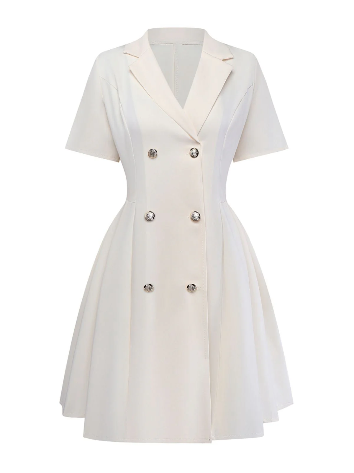 Beige 1970er Zweireihig Revers Plissiertes Kleid - Image 2