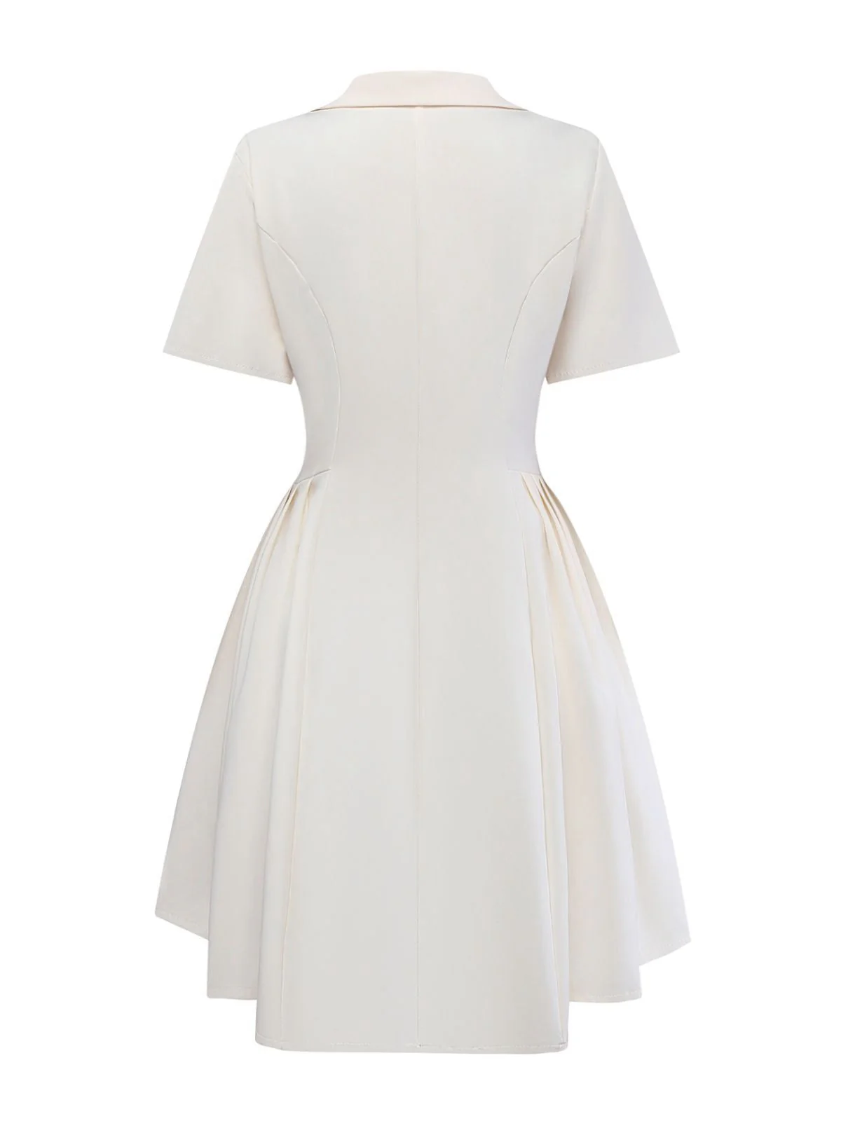 Beige 1970er Zweireihig Revers Plissiertes Kleid - Image 3