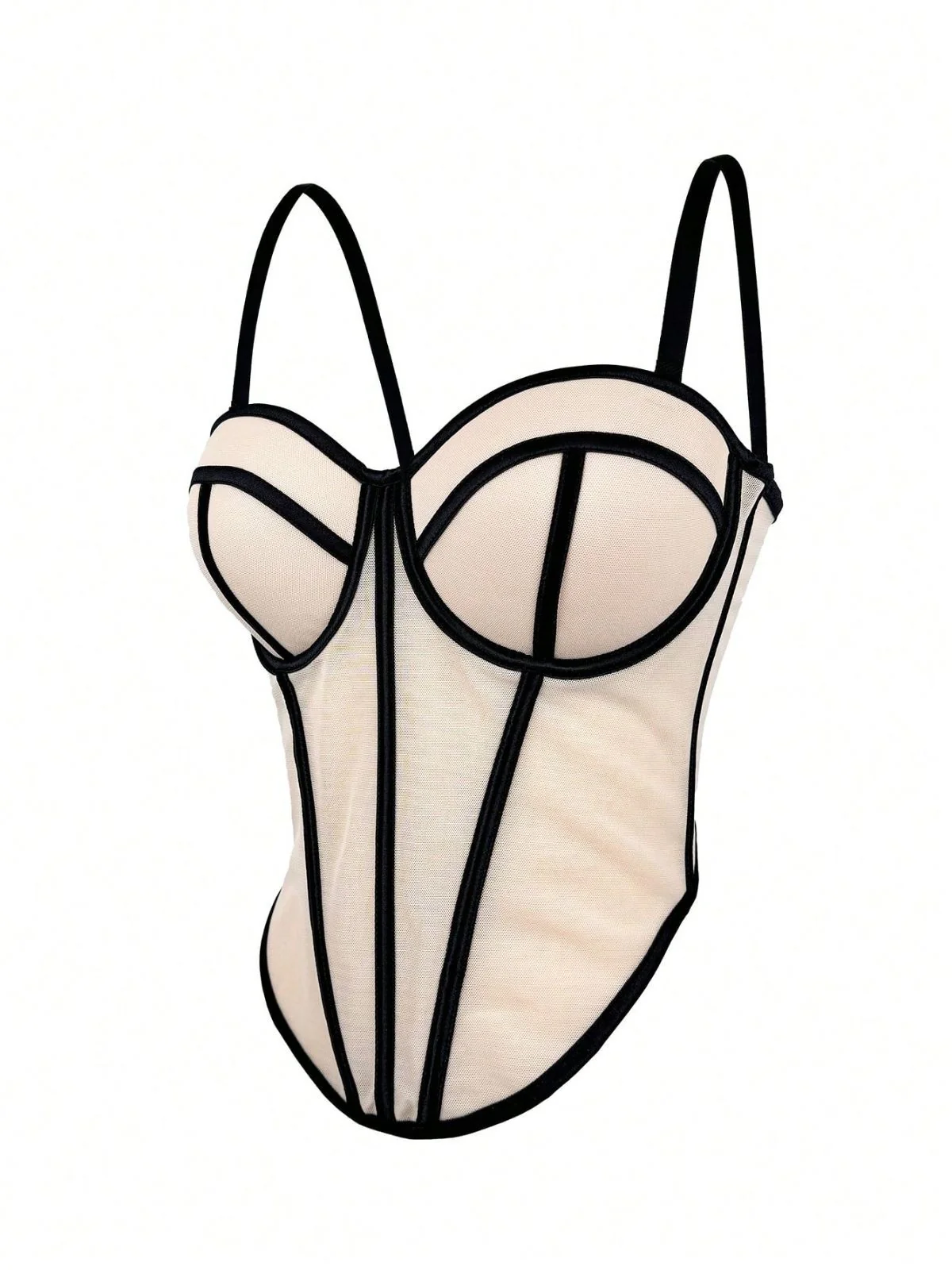 Beige 1980er Sheer Steampunk Fischgräten Korsett - Image 2