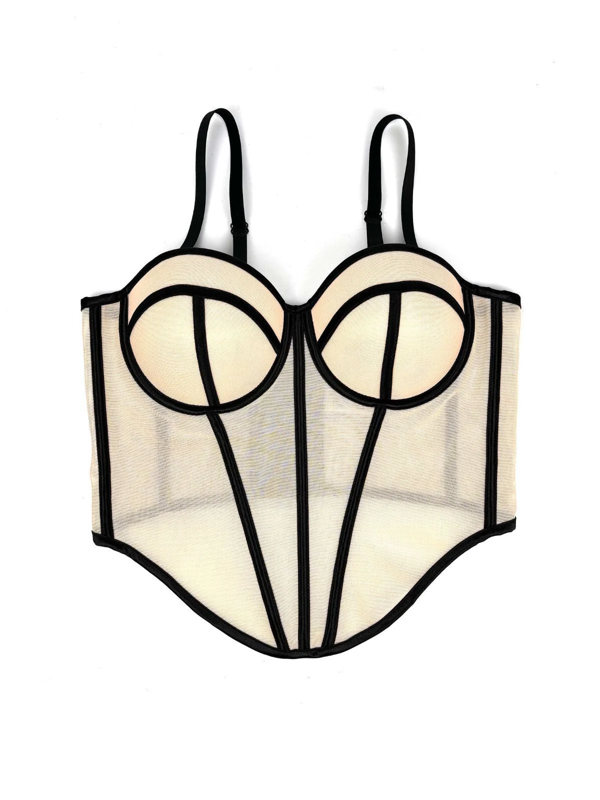 Beige 1980er Sheer Steampunk Fischgräten Korsett - Image 3