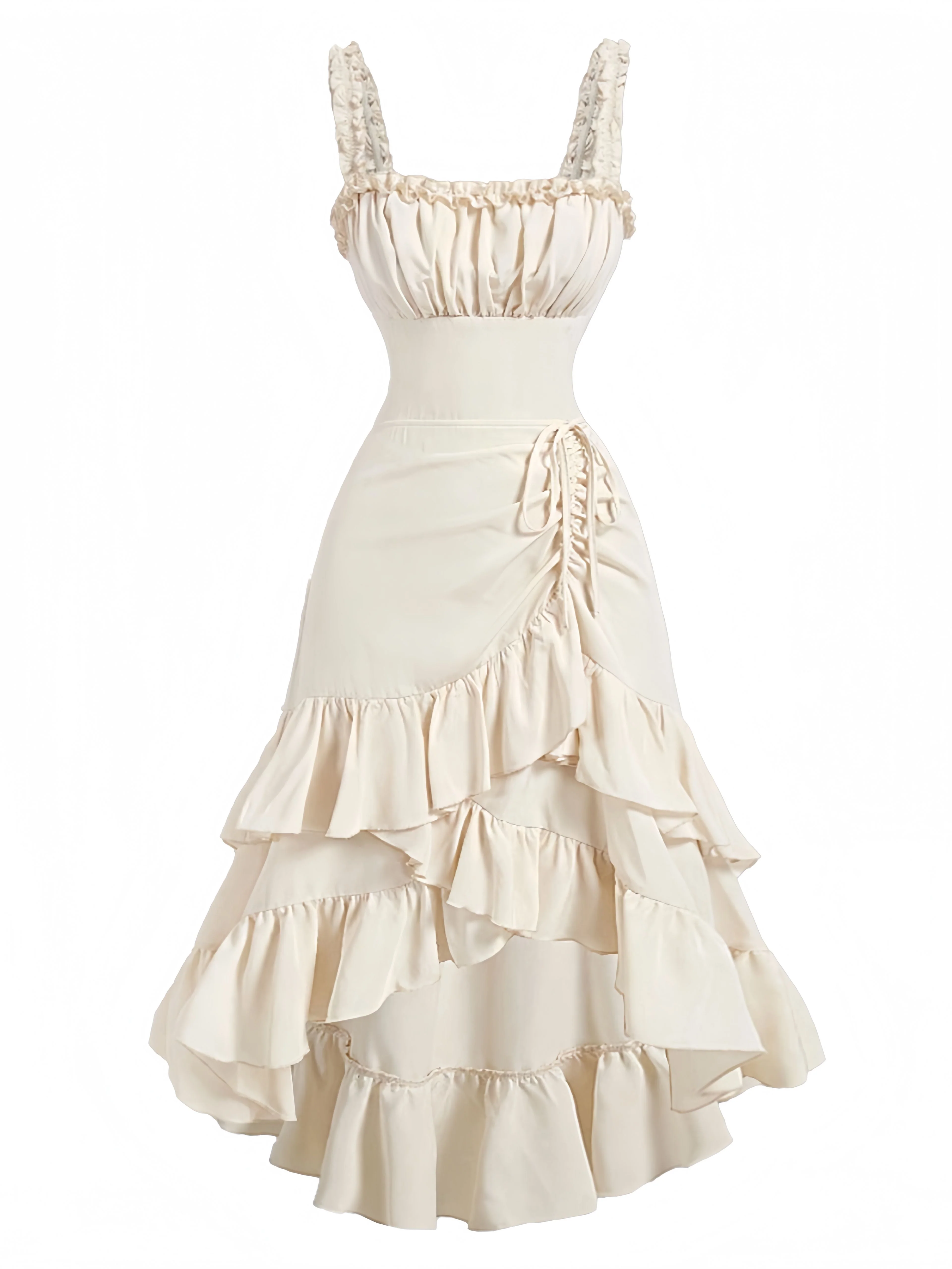 Beige 1980er Uni Rüschensaum Trägerkleid - Image 2