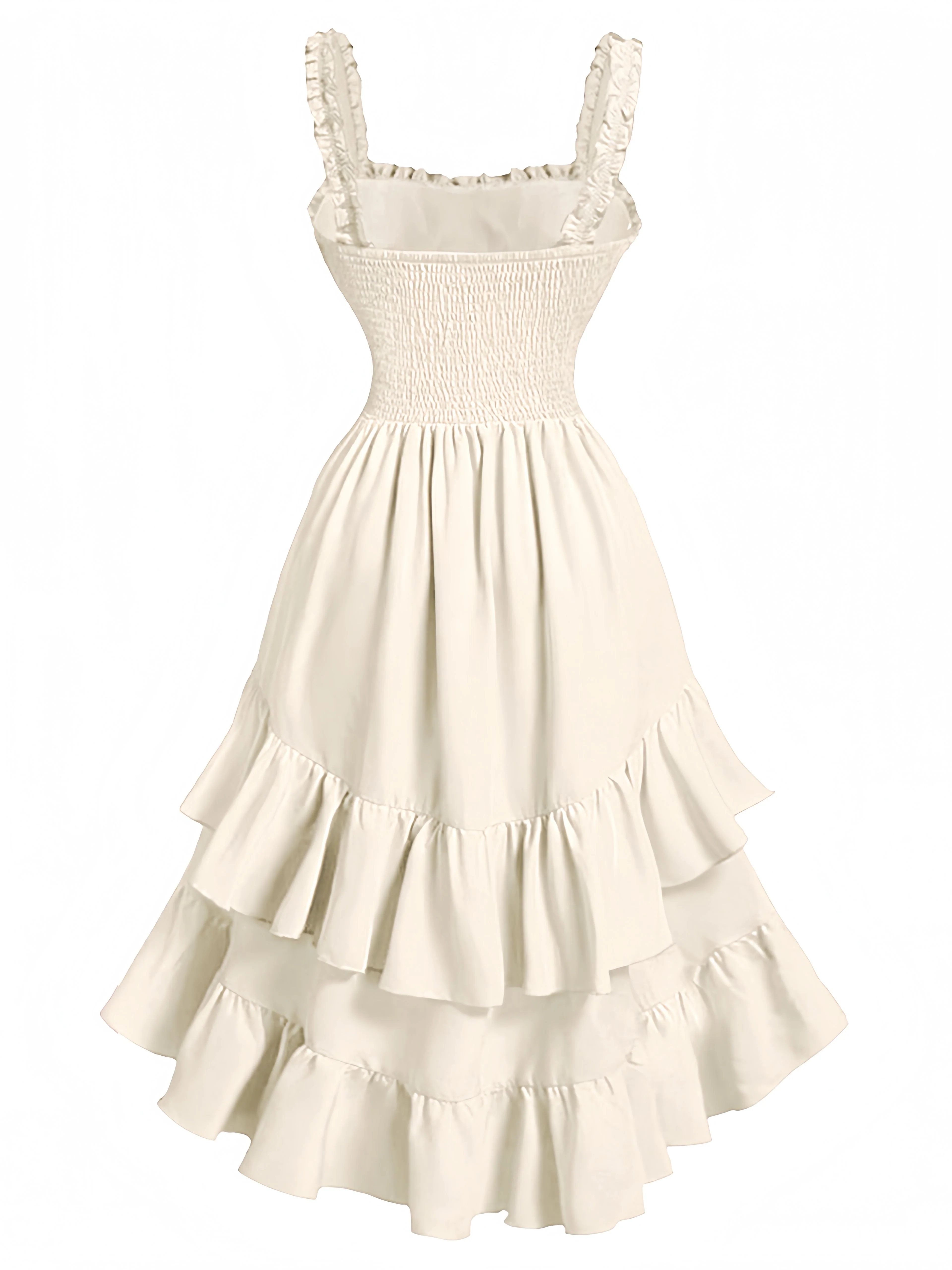 Beige 1980er Uni Rüschensaum Trägerkleid - Image 3